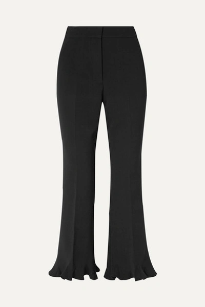 Stella Mccartney Cropped Ruffled Wool-blend Flared Pants In Black