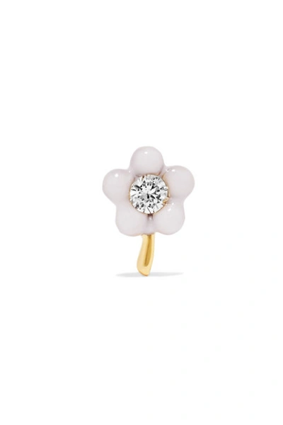 Alison Lou Tiny Flower 14-karat Gold, Diamond And Enamel Earring