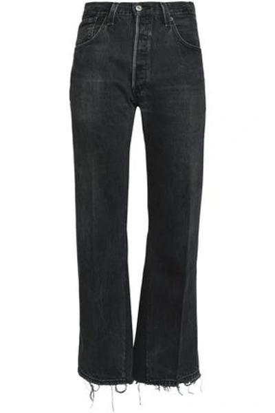 Re/done By Levi's Woman Frayed High-rise Bootcut Jeans Anthracite