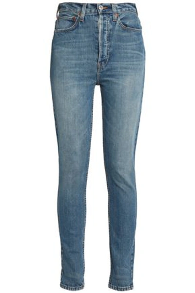 Re/done By Levi's Woman Faded High-rise Skinny Jeans Dark Denim
