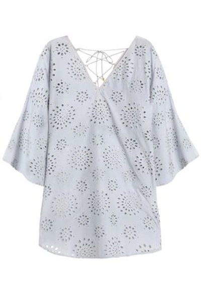 Vix Paulahermanny Woman Ice Kira Lace-up Broderie Anglaise Cotton Coverup Light Gray