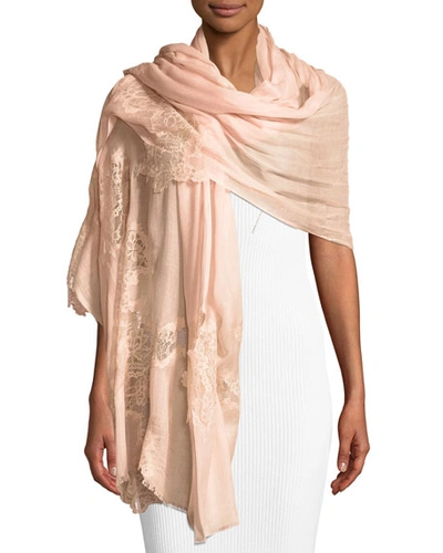 Bindya Accessories Opposite Attraction Lace-trim Modal Stole In Light Peach