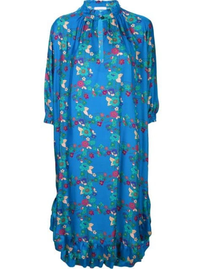 Kristina Ti Floral Print Shift Midi Dress In Blue