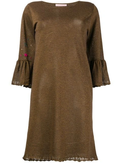 Kristina Ti Embellished Trumpet Sleeve Dress In Brown