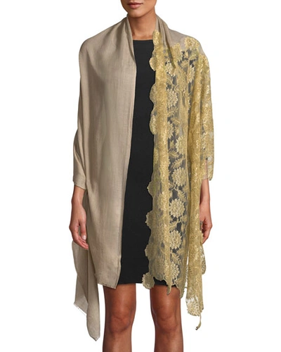 Bindya Accessories Lace-trim Wool-silk Scarf In Champagne/gold