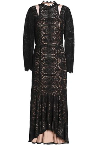 Sara Emanuel Woman Ruffled Embroidered Tulle Midi Dress Black
