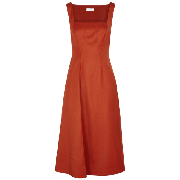 burnt orange pinafore dress