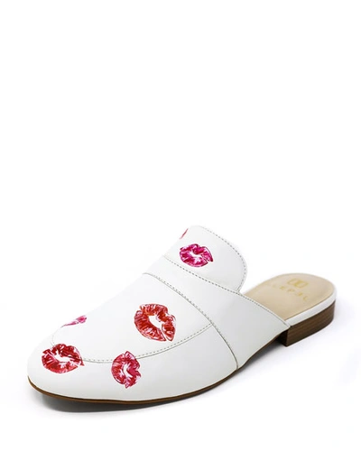 Alepel Hand-painted Lips Flat Slide Mules In White/red