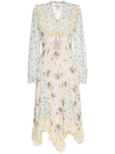 By Timo Floral Drawstring Front Crepe Dress - White