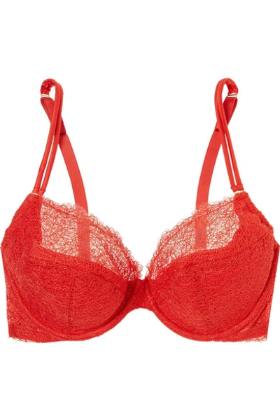 Adina Reay Embroidered Tulle Underwired Plunge Bra In Red