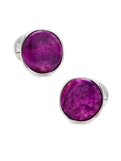 Cufflinks, Inc Round Galaxy Sterling Silver Cufflinks In Pink