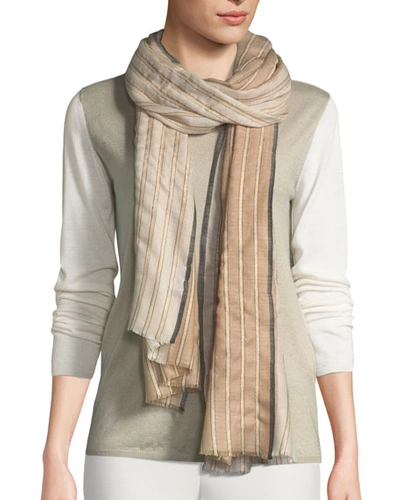 Bindya Accessories Amour Striped Stole In Beige/gray/gold