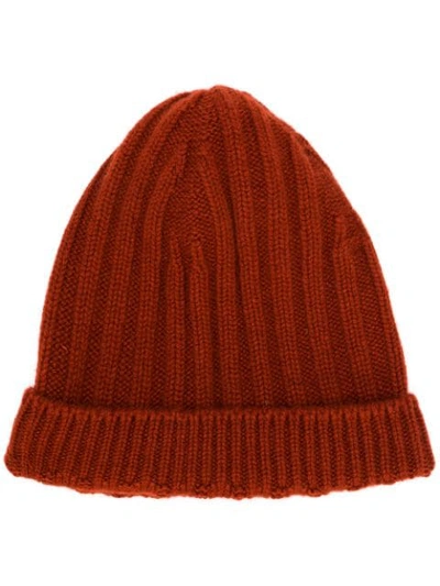 Holland & Holland Cashmere Knited Beanie In Red