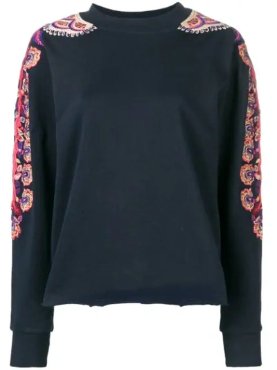 Acoté Floral Embroidery Sweatshirt - Blue