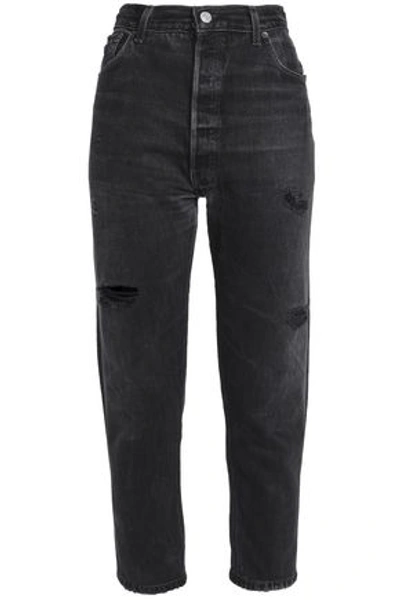 Re/done By Levi's Woman Faded High-rise Straight-leg Jeans Black