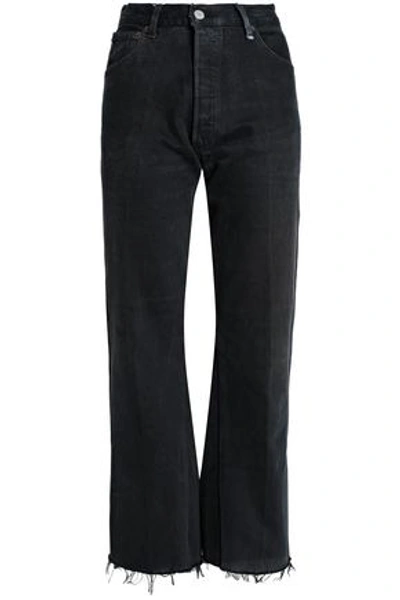 Re/done By Levi's Woman Frayed High-rise Bootcut Jeans Black