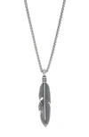 Degs & Sal Men's Feather Pendant Necklace In Sterling Silver In Grey