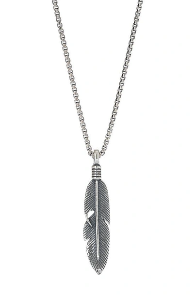 Degs & Sal Men's Feather Pendant Necklace In Sterling Silver In Grey