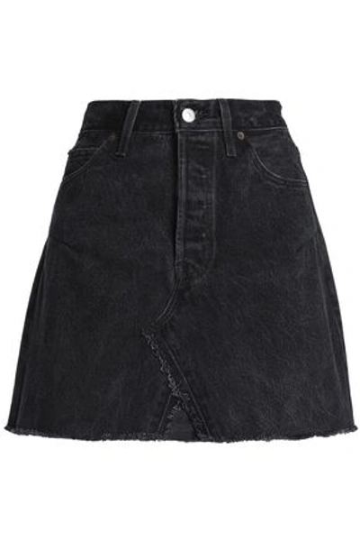Re/done By Levi's Woman Frayed Denim Mini Skirt Black
