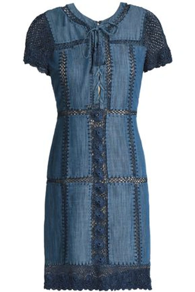 Alice And Olivia Alice + Olivia Woman Crochet-trimmed Cotton-blend Chambray Dress Blue