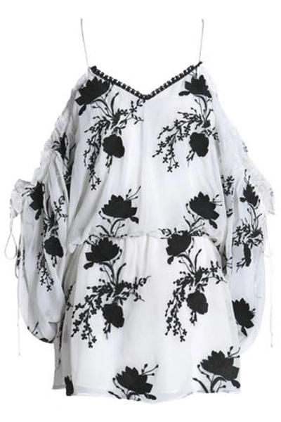 Alice And Olivia Cold-shoulder Gathered Embroidered Gauze Tunic In White