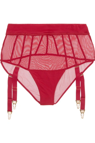 Adina Reay Fran Suspender Stretch-tulle Briefs In Red