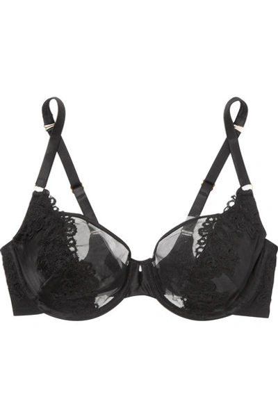 Adina Reay Jess Dd+ Lace-trimmed Stretch-tulle And Satin Underwired Half-cup Bra In Black