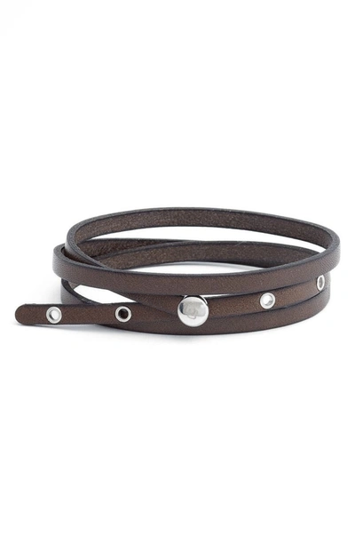 Degs & Sal Men's Leather Wrap Bracelet In Stainless Steel In Brown