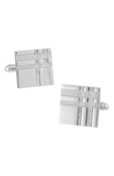 Link Up Engraved Plaid Square Cufflinks In Silver