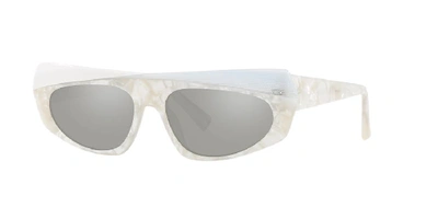 Alain Mikli Pose Mixed Acetate Shield Sunglasses In White