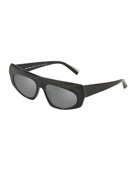 Alain Mikli Pose Mixed Acetate Shield Sunglasses In Black | ModeSens