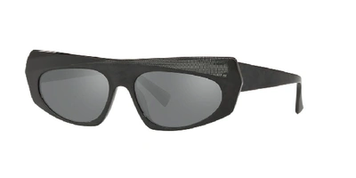 Alain Mikli Pose Mixed Acetate Shield Sunglasses In Black