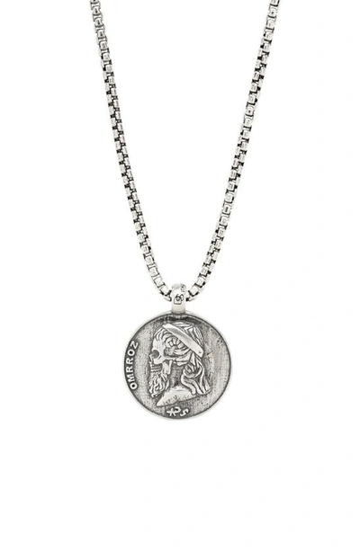 Degs & Sal Men's Greek Skull Coin 24" Pendant Necklace In Sterling Silver In Grey
