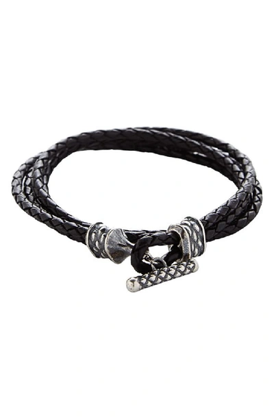 Degs & Sal Stealth Leather Wrap Bracelet In Black