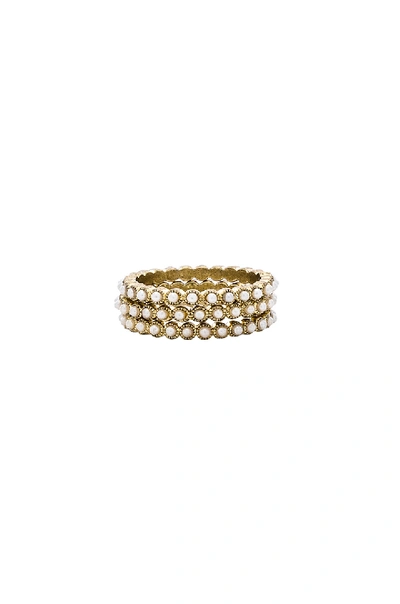 Luv Aj Bezel Pearl Ring Set In Metallic Gold