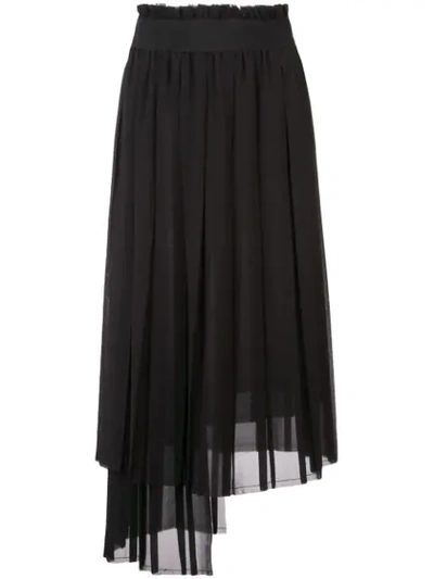 Nude Asymmetric Pleated Skirt - Black