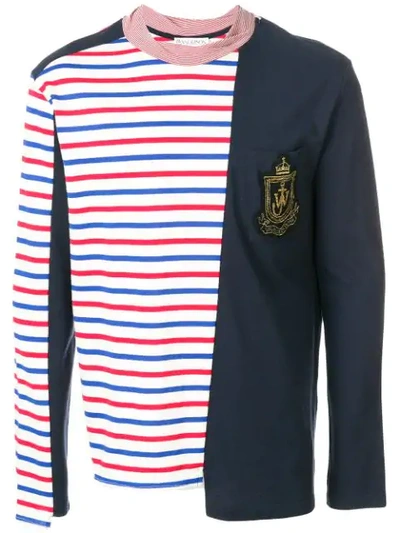 Jw Anderson Striped And Embroidered Jersey T-shirt In Red