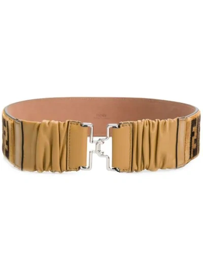 Fendi Ff Terrycloth & Leather High Waist Belt In Tobaco