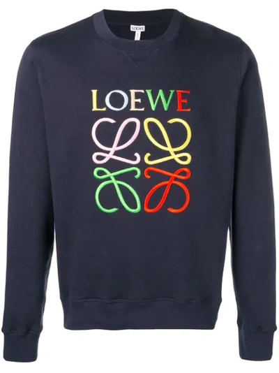 Loewe Anagram-embroidered Cotton-jersey Sweatshirt In Navy