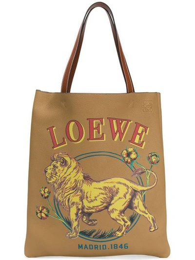 Loewe Lion Leather Vertical Tote Bag In Beige