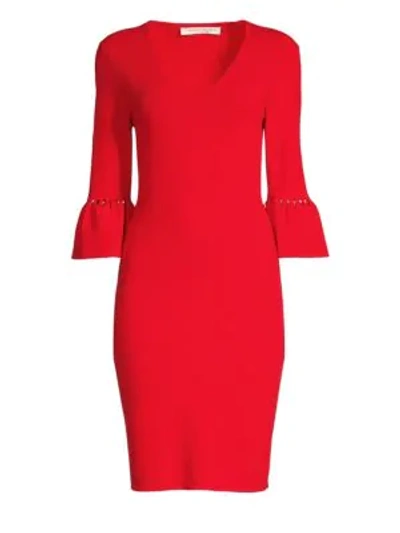 Trina Turk Blues Bell Sleeve Sweater Dress In Lacquer Red