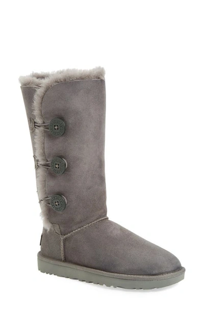 Ugg Women's Bailey Button Triplet Shearling Mid Calf Boots In Gray