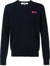 Comme Des Garçons Play V Neck Double Emblem Sweater In Blue