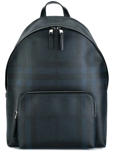 Burberry Leather Trim London Check Backpack In Blue