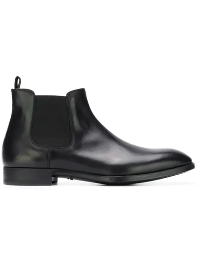 Giorgio Armani Gored Leather Chelsea Boot W/ Rubber Sole In Black