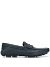 Prada Pebbled Leather Driving Shoe, Navy In Blue