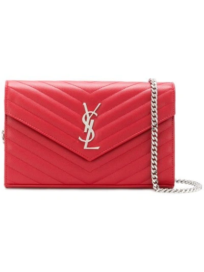 Saint Laurent Monogram Envelope Chain Wallet In Red