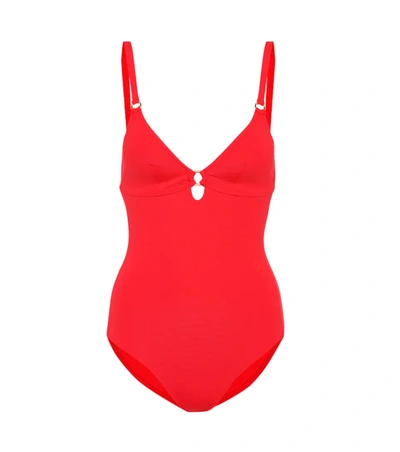 Melissa Odabash Havana Embellished Cutout Stretch-jacquard Swimsuit In Red