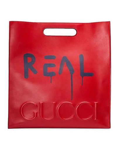Gucci Ghost Large Leather Tote Bag, Red/blue