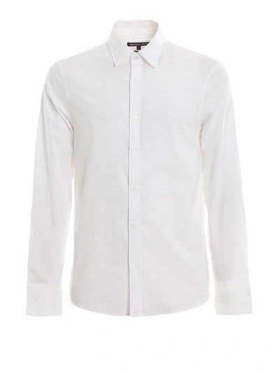 Michael Kors Stretch Cotton Slim Fit Button-down Shirt In White